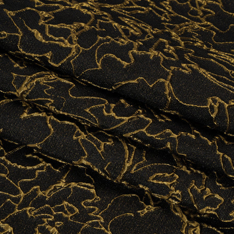 Metallic Luxury Brocade - Black and Gold Floral Outlines