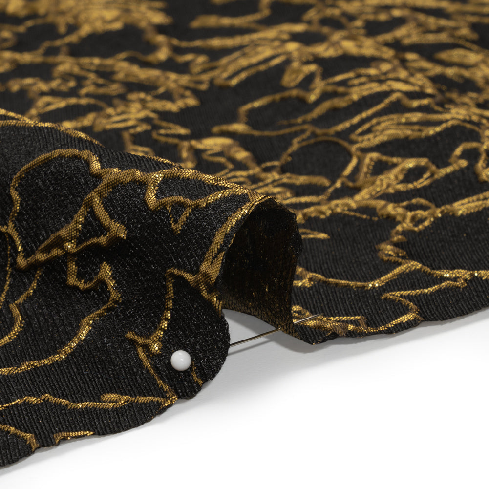 Metallic Luxury Brocade - Black and Gold Floral Outlines