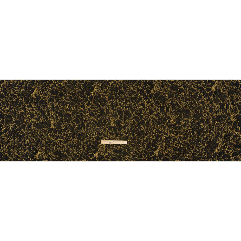 Metallic Luxury Brocade - Black and Gold Floral Outlines