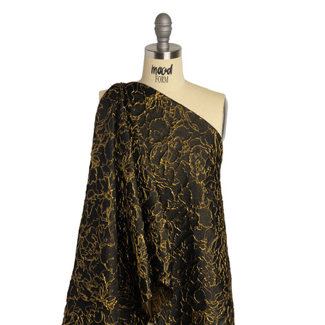 Metallic Luxury Brocade - Black and Gold Floral Outlines