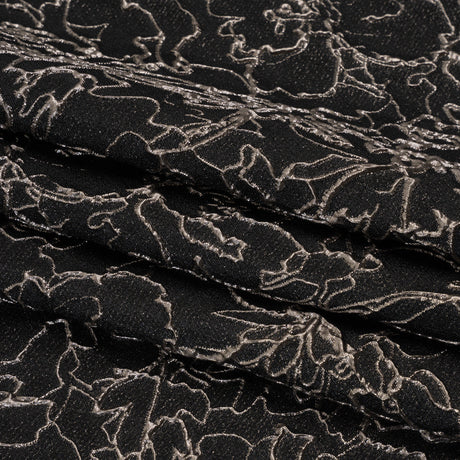 Metallic Luxury Brocade - Black and Silver Floral Outlines