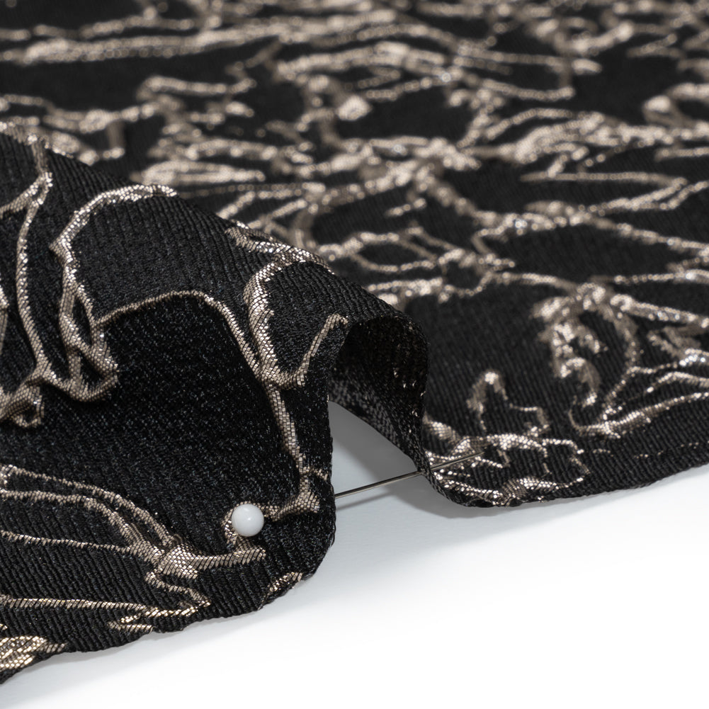 Metallic Luxury Brocade - Black and Silver Floral Outlines