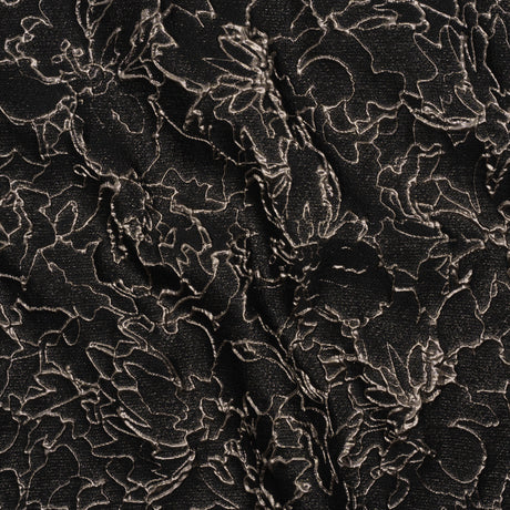 Metallic Luxury Brocade - Black and Silver Floral Outlines