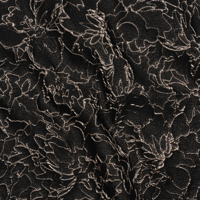 Metallic Luxury Brocade - Black and Silver Floral Outlines