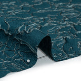 Metallic Luxury Brocade - Teal and Sky Blue Floral Outlines