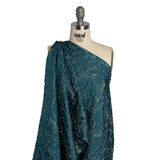 Metallic Luxury Brocade - Teal and Sky Blue Floral Outlines