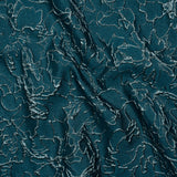 Metallic Luxury Brocade - Teal and Sky Blue Floral Outlines
