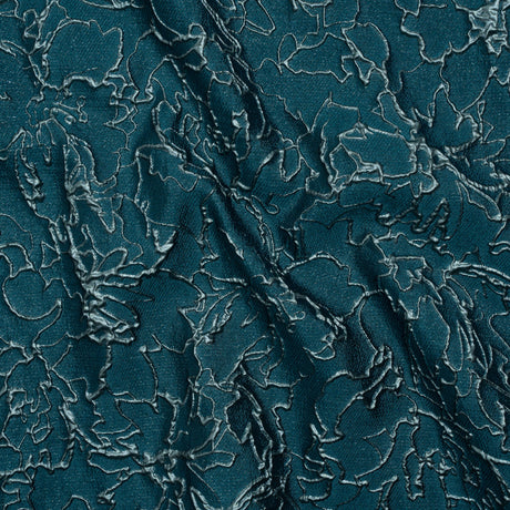 Metallic Luxury Brocade - Teal and Sky Blue Floral Outlines