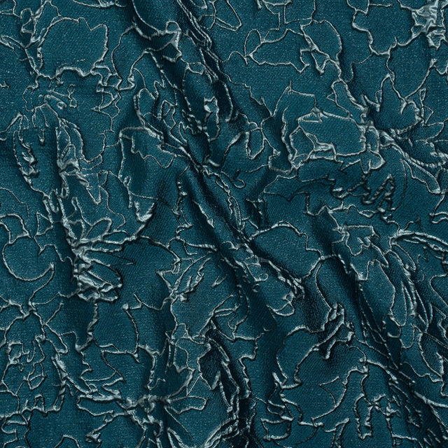 Metallic Luxury Brocade - Teal and Sky Blue Floral Outlines