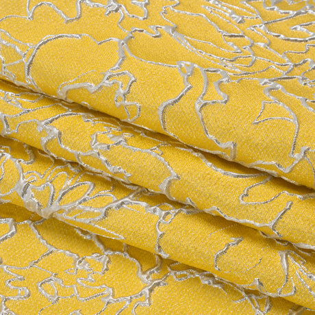 Metallic Luxury Brocade - Sunshine Yellow and Silver Floral Outlines
