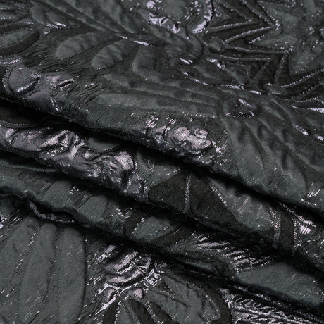 Metallic Luxury Brocade - Gray and Black Floral Medallions and Leaves