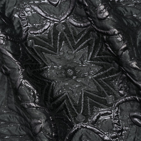 Metallic Luxury Brocade - Gray and Black Floral Medallions and Leaves