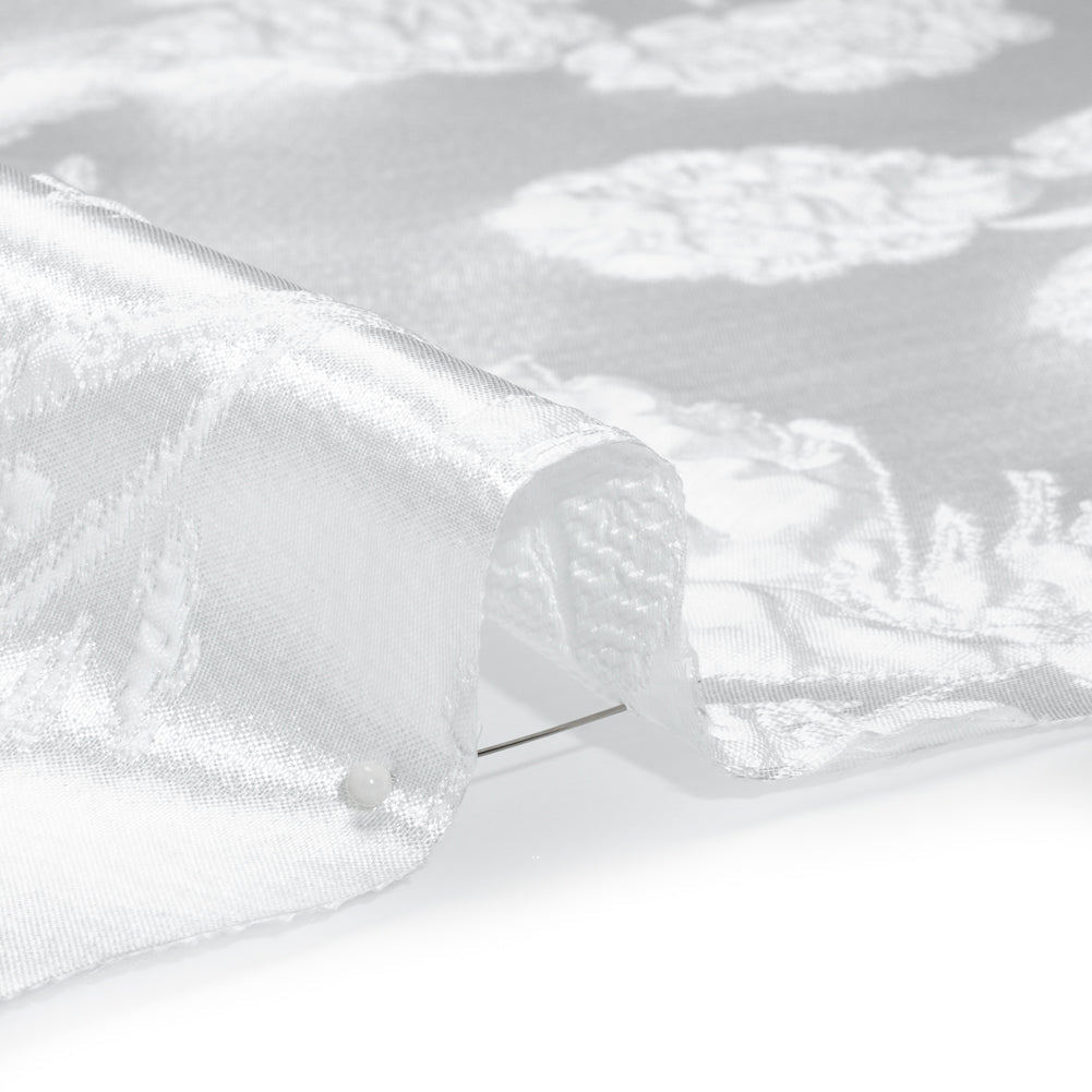 Metallic Luxury Brocade - White Rose Bushes Border