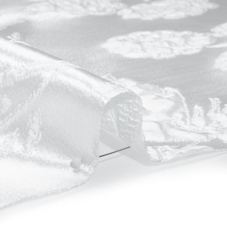 Metallic Luxury Brocade - White Rose Bushes Border