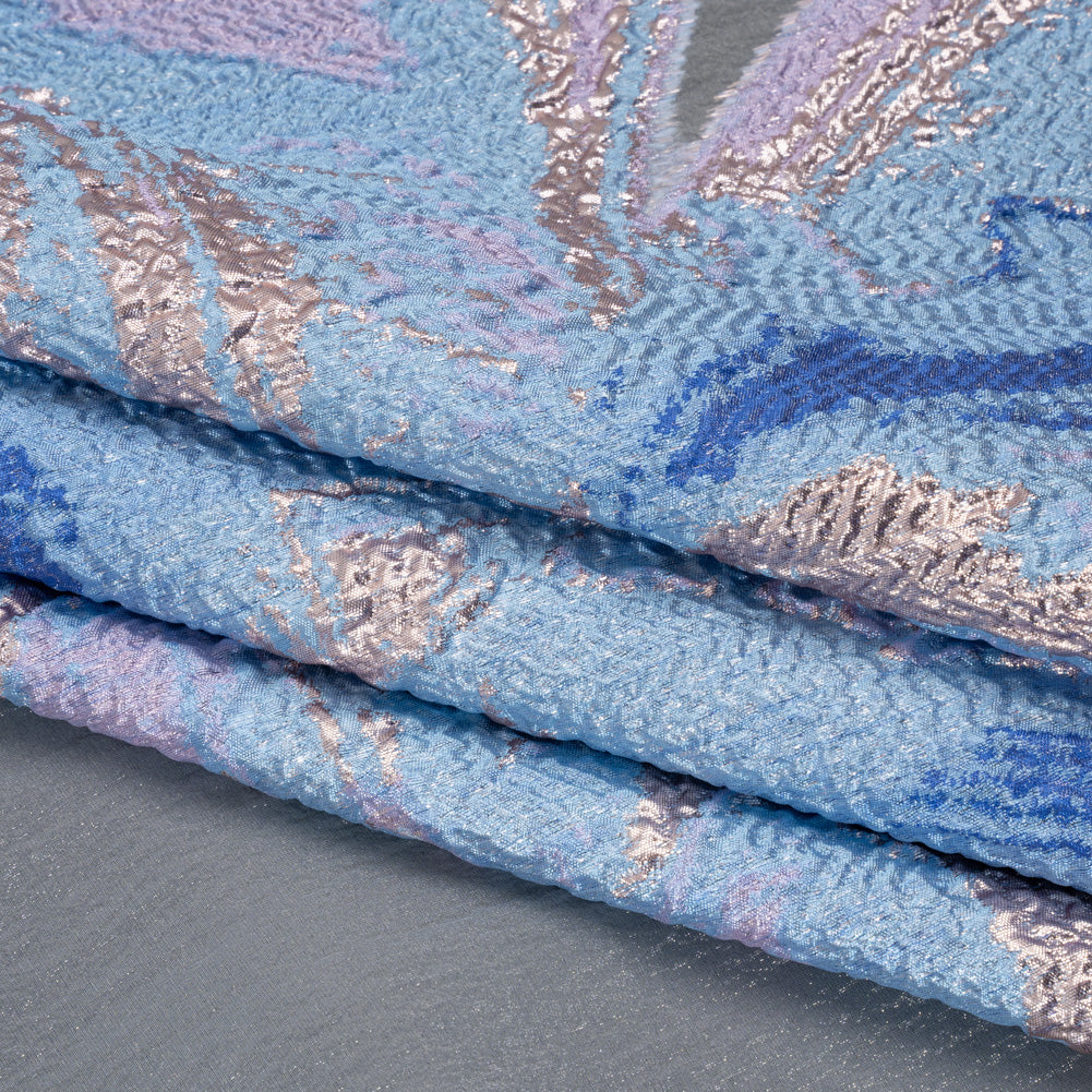 Metallic Luxury Burnout Brocade Panel - Sky Blue and Lilac Painterly Lily