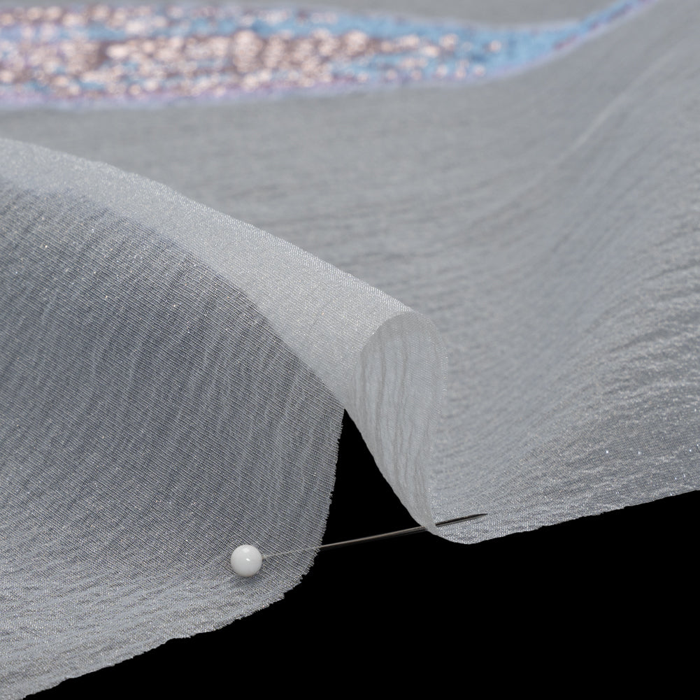 Metallic Luxury Burnout Brocade Panel - Sky Blue and Lilac Painterly Lily