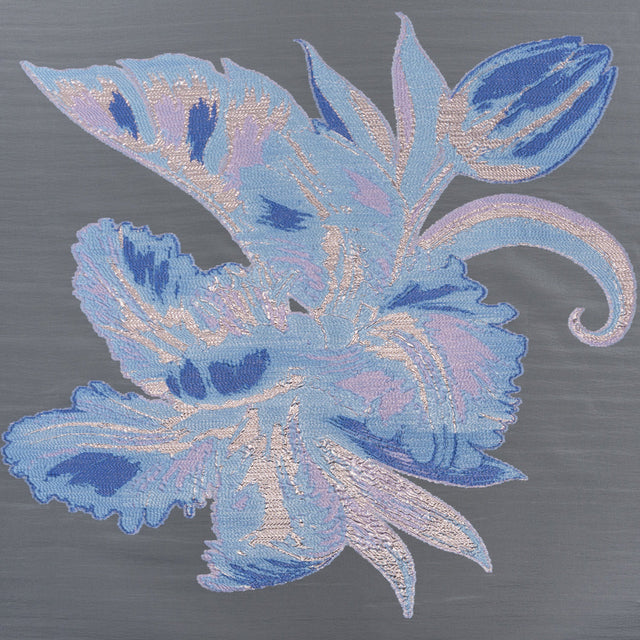 Metallic Luxury Burnout Brocade Panel - Sky Blue and Lilac Painterly Lily