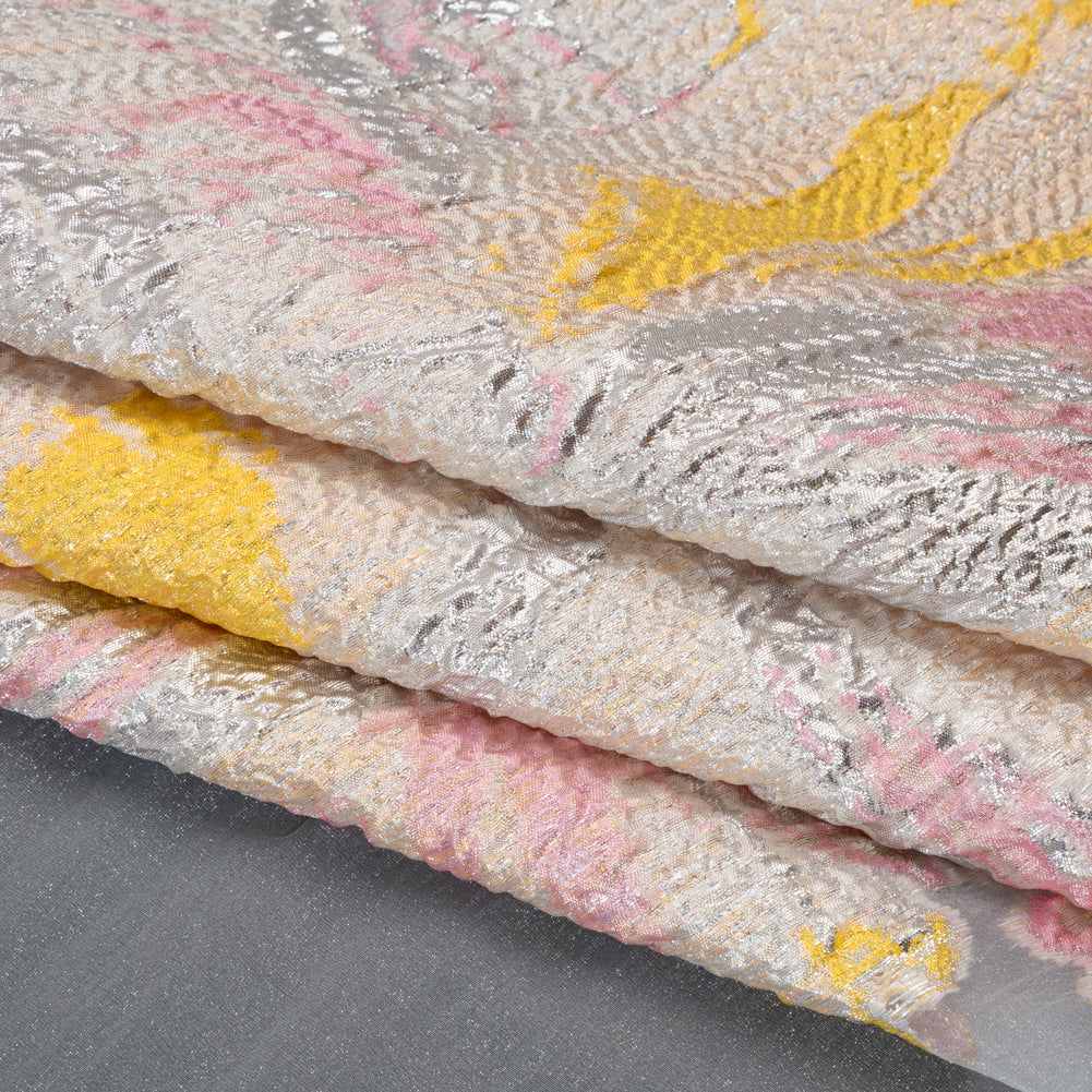 Metallic Luxury Burnout Brocade Panel - Pale Pink and Peach Painterly Lily