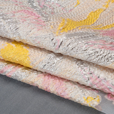 Metallic Luxury Burnout Brocade Panel - Pale Pink and Peach Painterly Lily