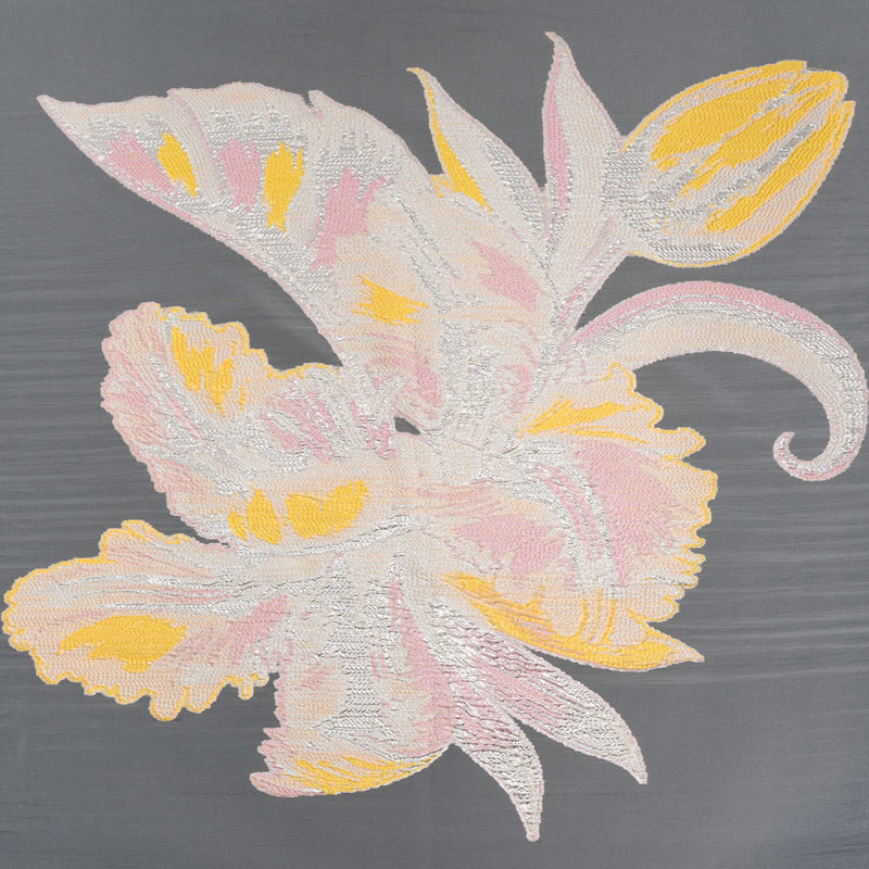Metallic Luxury Burnout Brocade Panel - Pale Pink and Peach Painterly Lily