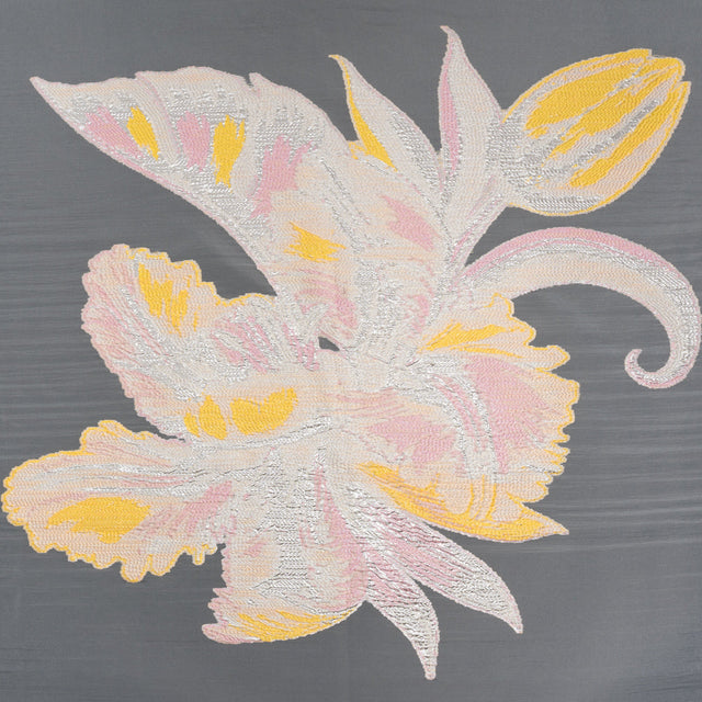 Metallic Luxury Burnout Brocade Panel - Pale Pink and Peach Painterly Lily