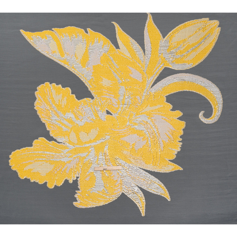 Metallic Luxury Burnout Brocade Panel - Sunshine Yellow and White Painterly Lily