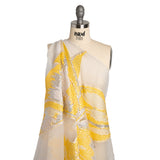 Metallic Luxury Burnout Brocade Panel - Sunshine Yellow and White Painterly Lily
