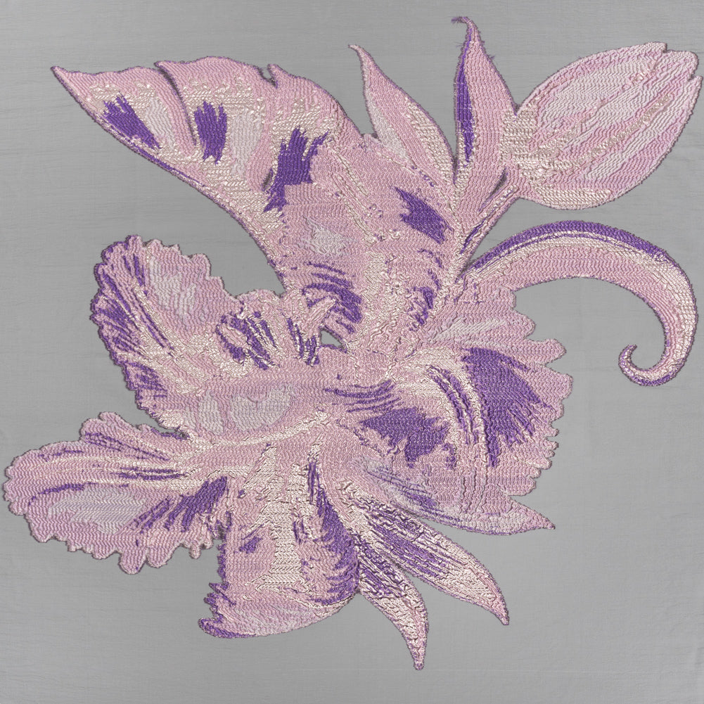 Metallic Luxury Burnout Brocade Panel - Purple and Gold Painterly Lily