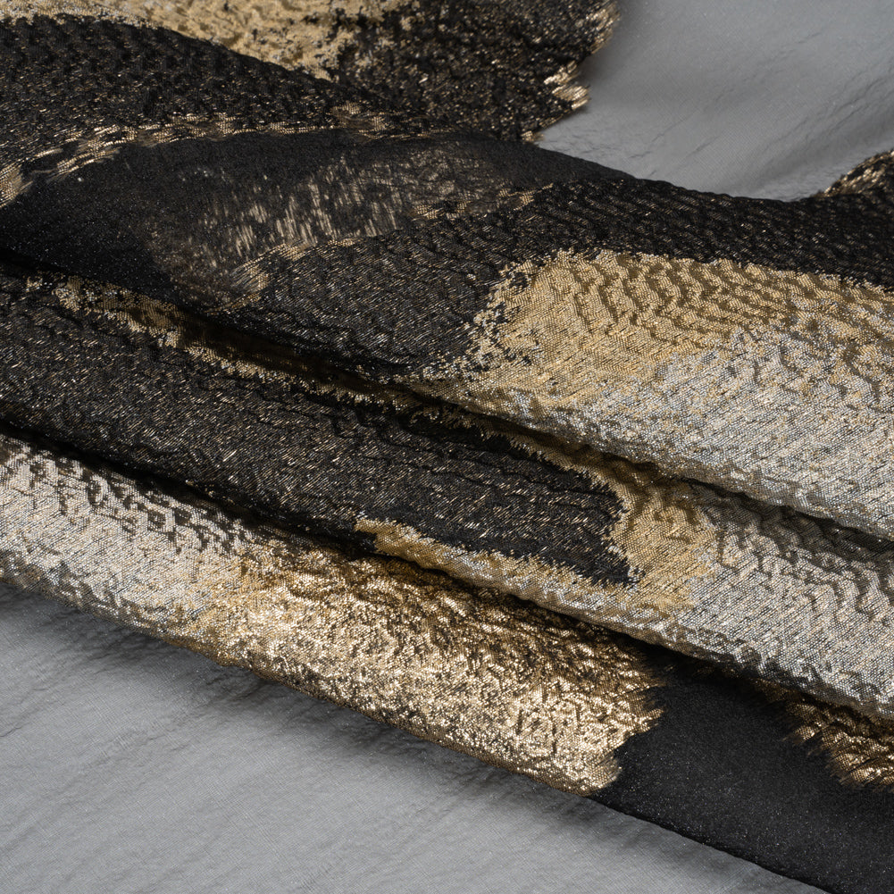 Metallic Luxury Burnout Brocade Panel - Gold and Black Ikat Butterfly Wings