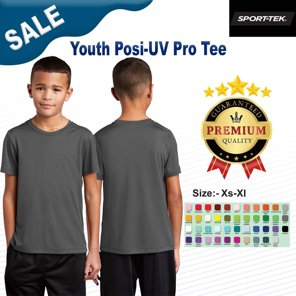 Sport-Tek® Youth Posi-UV Pro Crew Neck Short Sleeve Tee