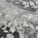 Embroidered 3D Lace with Clear Baby Sequins - White Floral Vines