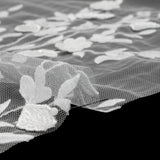Embroidered 3D Lace with Clear Baby Sequins - White Floral Vines