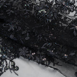 Embroidered and Beaded Lace with Holographic Sequins - Black and Gray Rose Garden
