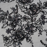 Embroidered and Beaded Lace with Holographic Sequins - Black and Gray Rose Garden