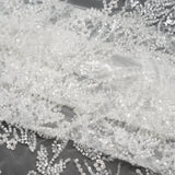Beaded and Sequined Lace - White Leafy Border