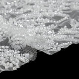 Beaded and Sequined Lace - White Leafy Border