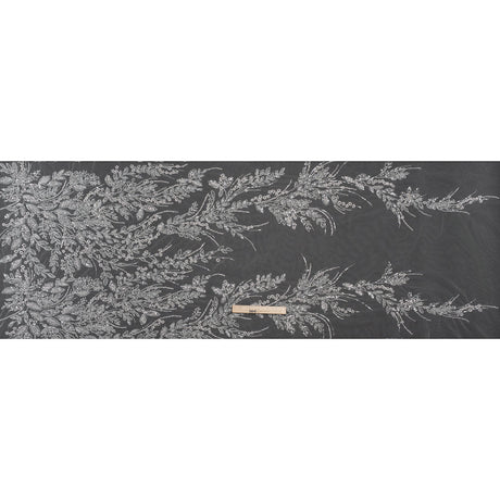 Beaded and Sequined Lace - White Leafy Border