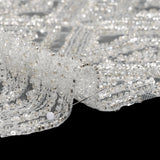 Beaded and Sequined Lace - White and Silver Geometric