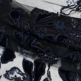 Embroidered 3D Lace with Beading and Velvet Applique - Navy Blue Floral