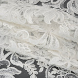 Embroidered Corded Lace with Finished Edges - Ivory Floral Scrolls