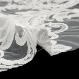 Embroidered Corded Lace with Finished Edges - Ivory Floral Scrolls