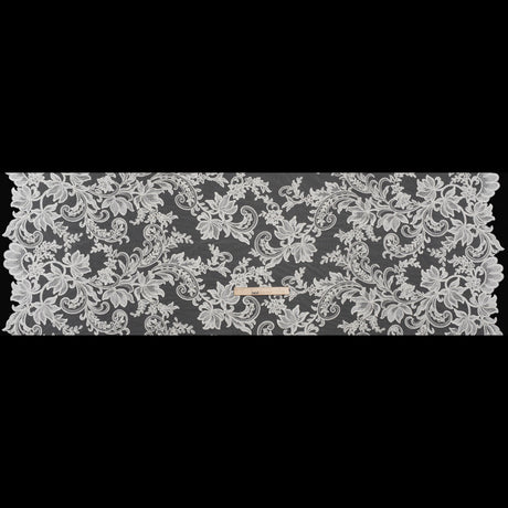 Embroidered Corded Lace with Finished Edges - Ivory Floral Scrolls