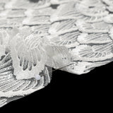 Embroidered Lace with Clear Baby Sequins - Ivory Fringed Petal-Like Scales