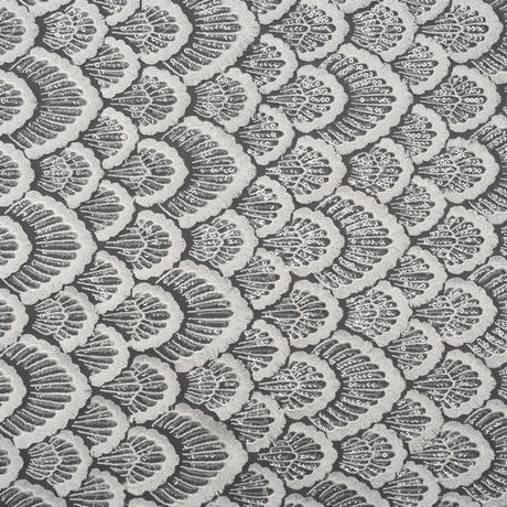 Embroidered Lace with Clear Baby Sequins - Ivory Fringed Petal-Like Scales