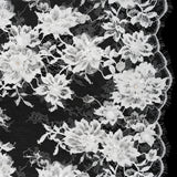 3D Fabric Flowers Embroidered Lace with Sequins and Finished Edges - Off White Floral