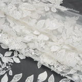 Embroidered 3D Lace with Beads and Sequins - White Floral Vines