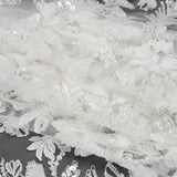 Beaded and Sequined Embroidered Lace with 3D Fabric Flowers - White Floral Vines