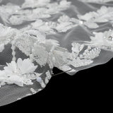 Beaded and Sequined Embroidered Lace with 3D Fabric Flowers - White Floral Vines