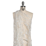 Beaded and Sequined Embroidered Lace with 3D Fabric Flowers - White Floral Vines