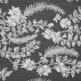 Beaded and Sequined Embroidered Lace with 3D Fabric Flowers - White Floral Vines